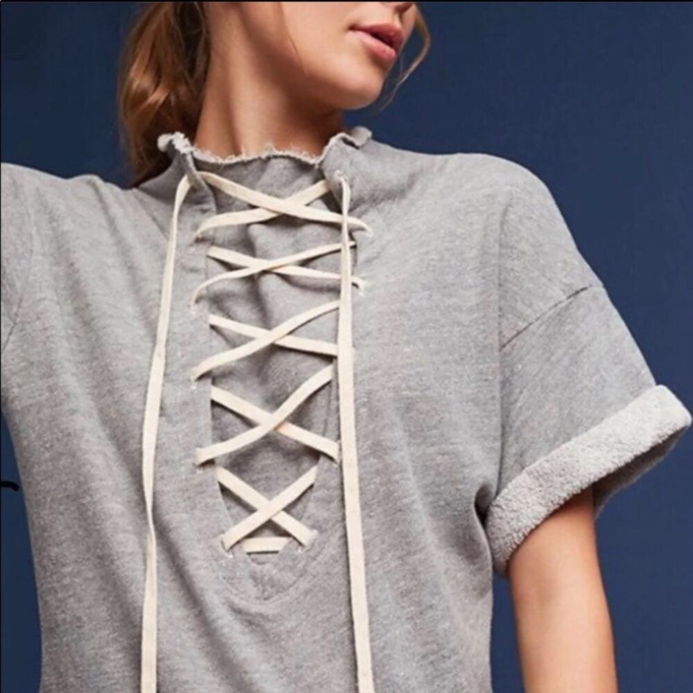 Anthropologie T.la Gray Lace-up Sweatshirt Top